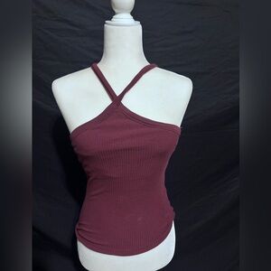 Women's Burgundy Ribbed Halter Top